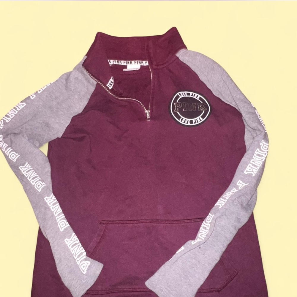 PINK Victoria's Secret Burgundy and Gray Zip-Up